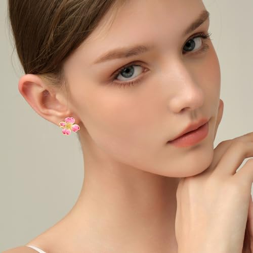 Clip on Earrings Women, 14K Gold Plated Earrings for Sensitive Ears, Fashion Women's Earrings Jewelry Birthday Gift for Wife Grandma Daughter Girls on Christmas Thanksgiving - color: Pink Enamel Earrings