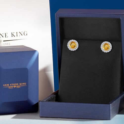Gem Stone King 14K White Gold 6MM Round Gemstone Birthstone Stud Earrings with Removable Jackets and Lab Grown Diamond Accents | Gold Earrings For Women | Fine Jewelry Gift for Her Mom Women Wife - color: Citrine-November