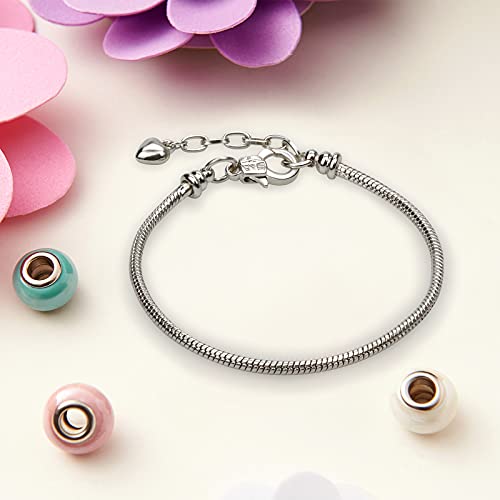 tiggell 5pcs Chain Bracelets Kit Silver Plated Snake Chain with Heart Lobster European Charm Bracelet for Christmas DIY Women Jewelry Findings Bracelet Making - color: silver