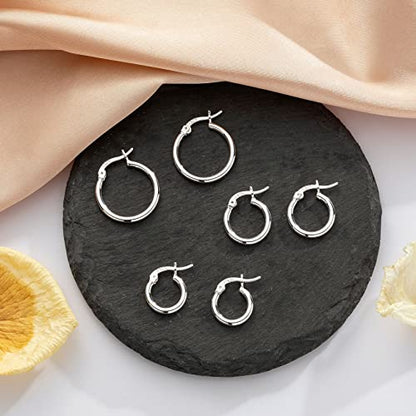 PABBEU 925 Sterling Silver Small Hoop Earrings Set for Women Hypoallergenic | 3Pairs Cubic Zirconia Small Huggie Hoop Earrings Set 13/15/20mm,Nickel-Free Lightweight Comfortable Sleeper Earrings Gift Set - color: 13/15/20mm T Silver
