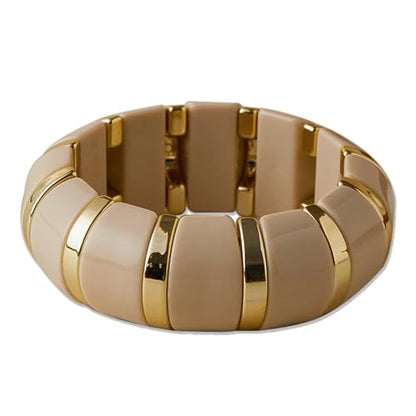YBMYCM Acrylic Chunky Bangles Bracelets for Women Resin Gold-plated Stackable Stretch Bracelet Wide Wristbands Gift Jewelry - color: Beige