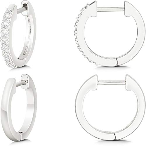 Gacimy Hoop Earrings for Women 14K Gold Plated Cartilage Stud Small Huggie Ear Cuff - color: 14K White Gold Plated & CZ, size: 13MM