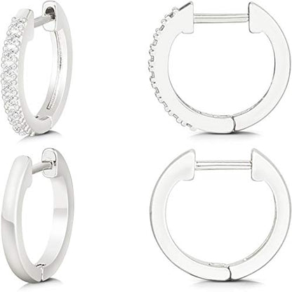 Gacimy Hoop Earrings for Women 14K Gold Plated Cartilage Stud Small Huggie Ear Cuff - color: 14K White Gold Plated & CZ, size: 13MM