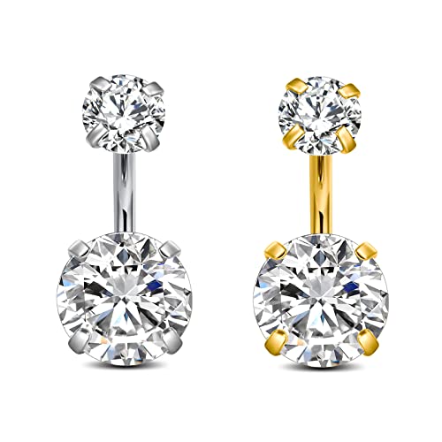 Longita Belly Button Rings Short Bar for Women Stainless Steel Belly Ring Navel Piercing Jewelry 14g Colorful Ball Pack 6mm 1/4” 8mm 5/16“ 10mm - color: F11-2pcs classic 6mm