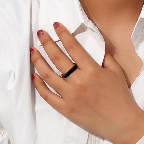 Stainless Steel Ring Square Shape Signet Style Classical Simple Dainty Wedding Engagement Statement Ring Black Silver Size 7-15 - color: Black Tone