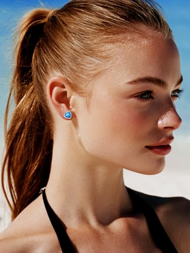 Bestyle Authentic 925 Sterling Silver 2 Carat Birthstone Earrings for Women, More Sparkle Heart/Round Solitaire Diamond Studs Earrings, Great Birthday/Christmas/Anniversary Jewelry for Wife Mother - color: 12. Dec. Blue Topaz-Heart