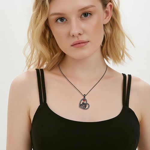 Sterling Silver Halloween Necklace Gothic Jewelry Gifts for Women Men - style: Skeleton-Black