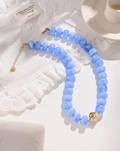Boho Colorful Chunky Beaded Necklace for Women Trendy Resin Statement Choker Necklaces Summer Beach Style Womens Vacation Fashion Jewelry Gifts Accessories - color: Blue-3