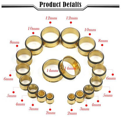 12G-25mm Single Flare Gauges Tunnels Plugs Stretching Set Kit 316L Surgical Steel Gauges Tunnle Plug for Ears 12G 10G 8G 6G 4G 2G 0G 00G 12mm 14mm 16mm 18mm 20mm 22mm 25mm - color: Gold Tone, size: 12G(2.0mm)-14mm