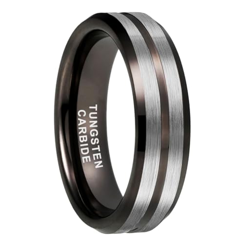 TUTISS 6mm 8mm Silver/Black/Blue/Gunmetal/Gold/Rose Gold Tungsten Rings for Men Women Fashion Engagement Wedding Bands Matte Finish Beveled Edges Comfort Fit - color: 6mm Gunmetal Brushed