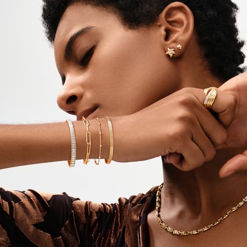 MEVECCO Bracelet for Women 14K Gold Plated Dainty Chain Simple Jewelry Cute Handmade Minimalist for Her - style: Tennis Link Chain