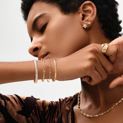 MEVECCO Bracelet for Women 14K Gold Plated Dainty Chain Simple Jewelry Cute Handmade Minimalist for Her - style: Tennis Link Chain
