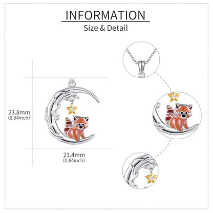 YAFEINI Moon Animal Necklace S925 Sterling Silver Owl/Fox/Red Panda/Possum/Snake/Dachshund Pendant Necklace Animal Jewelry Gifts for Women Mom Wife - style: RED PANDA