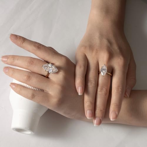 DIAMONBLISS Marilyn Monroe 10-Carat Big Solitaire Ring For Women | 14K Gold Plated 925 Sterling Silver Glamorous Cocktail Ring | 100 Facet Cubic Zirconia CZ Simulated Diamond - style: Marquise 5 Carats