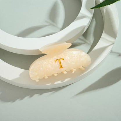 LILIE&WHITE Acrylic Letter Hair Clips For Women Stylish T Monogram | Alphabet Hair Clip Fashion Glitter Claw Clip Elegant And Durable Hair Accessory Large Hair Clips T - color: HC22539T