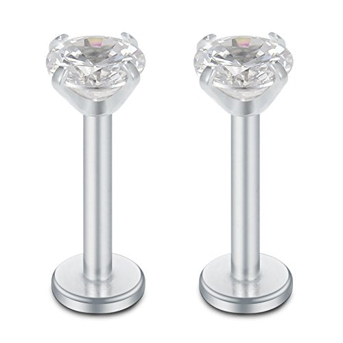 SCERRING 16G Lip Rings Clear CZ Labret Monroe Lip Ring Tragus Nail Helix Earring Stud Piercing Jewelry Bar Length 6mm 8mm 10mm - style: 6PCS - 6mm Silver