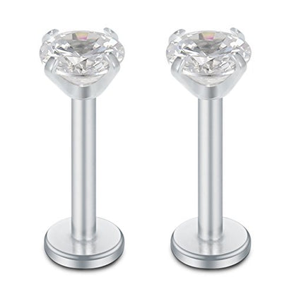 SCERRING 16G Lip Rings Clear CZ Labret Monroe Lip Ring Tragus Nail Helix Earring Stud Piercing Jewelry Bar Length 6mm 8mm 10mm - style: 6PCS - 6mm Silver