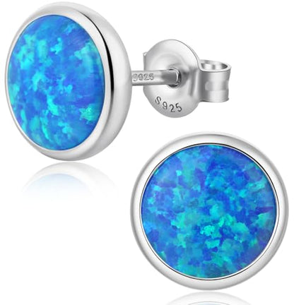 Jiamiaoi 18K White Gold Plated Opal Earrings s925 Sterling Silver Opal Stud Earrings Hypoallergenic Earring Studs For Women Men, 6mm-8mm Options - color: d-blue silver, size: 6mm