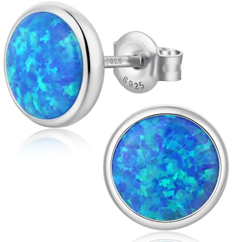 Jiamiaoi 18K White Gold Plated Opal Earrings s925 Sterling Silver Opal Stud Earrings Hypoallergenic Earring Studs For Women Men, 6mm-8mm Options - color: d-blue silver, size: 7mm