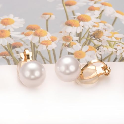 Fresh Water Pearl Clip On Earrings for Women Non Pierced Earrings | Faux Pearl Earrings 14K Gold Plated Small Earrings Jewelry