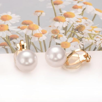 Fresh Water Pearl Clip On Earrings for Women Non Pierced Earrings | Faux Pearl Earrings 14K Gold Plated Small Earrings Jewelry