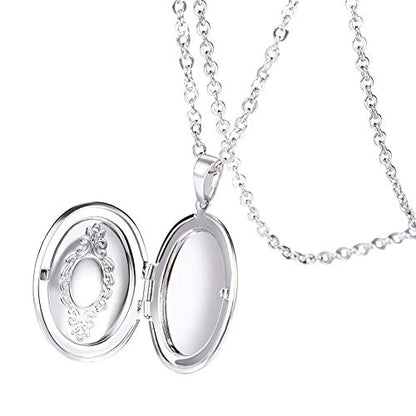 U7 Custom Photo Locket Necklace - Oval & Heart Shaped Locket - Gold/Silver/Rose Gold Personalized Image Necklaces for Women - color: 01-Oval Platinum, style: a. locket only