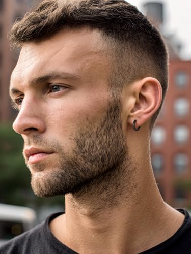 FaithHeart Stainless Steel Black/Silver/Gold Huggie Hoop Earrings for Men | Hypoallergenic Small Hoop Earrings Lightweight Sleeper Earrings Waterproof Cartilage Piercing Jewelry Gift 8-16mm - color: Black-Flat, size: Diameter 12mm