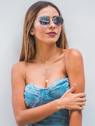 HUASAI Boho Necklaces for Women Dainty Layered Choker Necklace Bohemian Turquoise Necklace Statement Jewelry Western Cowgirl Country Concert Outfits Accessories - color: Z2 Gold Layered Moon Necklace