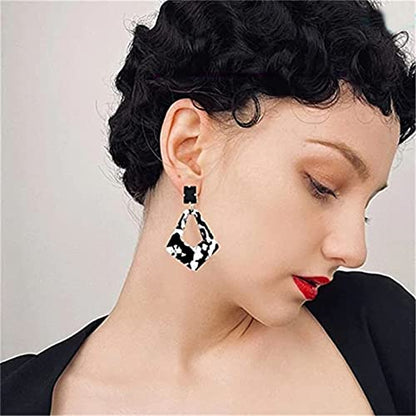 ONLYJUMP Exaggerated Geometry Earrings Acrylic Round Square Triangle Heart Dangle Earrings for Women Multilayer Bohemia Earrings Classic Retro Minimalist Earrings Statement Jewelry - color: Black White Acrylic