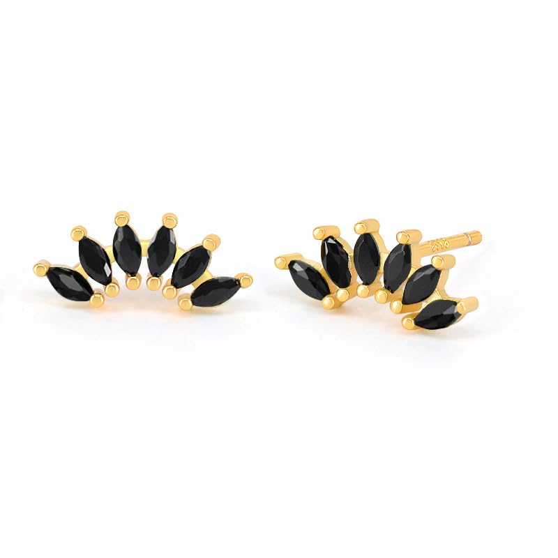 Curved CZ Crawler Ear Climber Cartilage Earrings Helix Conch Tragus Piercing Silver Stud Gold Colorful Cubic Zirconia Jewelry - color: Gold Black CZ