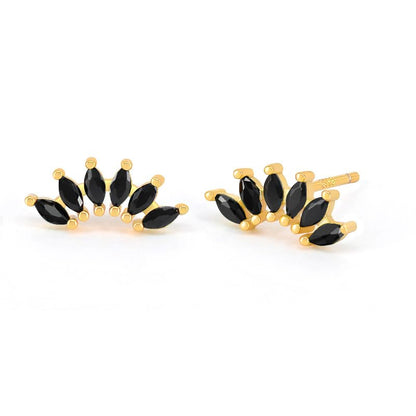 Curved CZ Crawler Ear Climber Cartilage Earrings Helix Conch Tragus Piercing Silver Stud Gold Colorful Cubic Zirconia Jewelry - color: Gold Black CZ