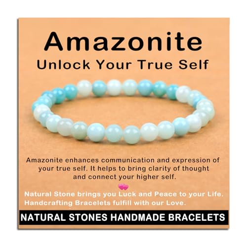 AD Beads Handmade Gemstone Stretch Elastic Bracelet Crystal Healing Reiki Nature's Beauty and Spiritual Essence Unisex (6mm, Amazonite (Unlock Your True Self)) - color: Amazonite (Unlock Your True Self), size: 6mm