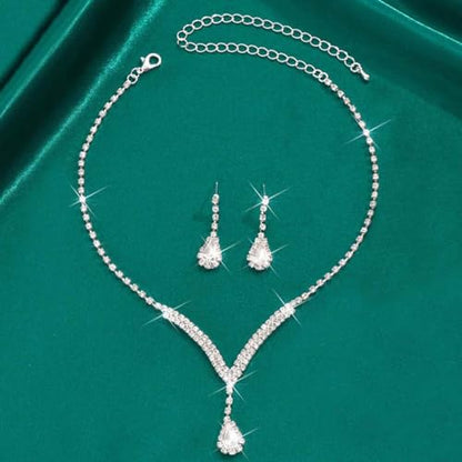 Bridal Wedding Jewelry Set Silver Rhinestone Necklace Earrings Sets Formal Costume Jewelry for Women and Brides - color: A-Silver