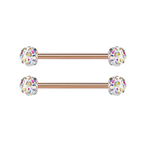 VCMART 12mm-18mm 14G Tongue Rings Nipple Straight Barbells Surgical Steel Body Piercing Jewelry - style: Style B -14pcs