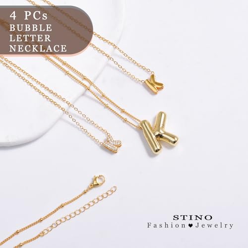 stino 4PCs Bubble Initial Letter Necklace Set, No Tarnish 14K Gold Plated Alphabet Pendant, Jewelry for Women - style: K