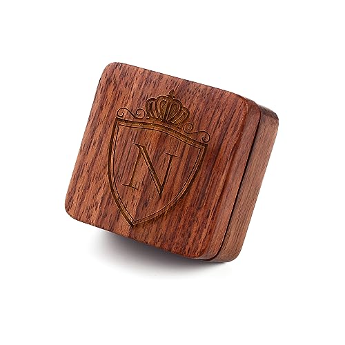 Mens Initial Silver Cufflinks A-Z Alphabet Letter Steel Cuff Links with Engraved Walnut Wood Box Groom Groomsman Wedding Set… - style: N