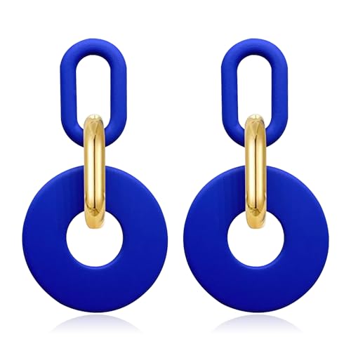 Acrylic Hoop Earrings Long Chain Earrings Minimalist Geometric Dangle Earrings Statement Drop Earrings for Women Girls - color: blue