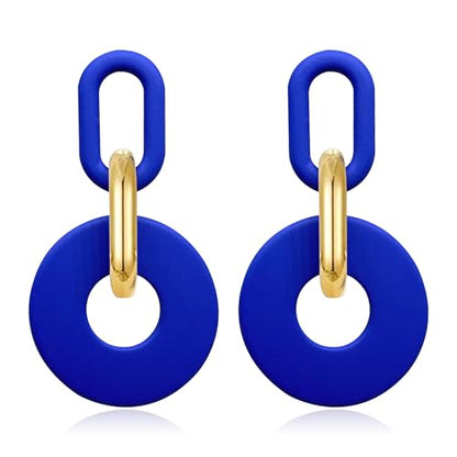Acrylic Hoop Earrings Long Chain Earrings Minimalist Geometric Dangle Earrings Statement Drop Earrings for Women Girls - color: blue