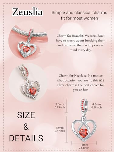 Heart Birthstone Charms for Bracelets, 925 Sterling Silver Women Bead Charms for Charm Bracelets Necklace, Mother's Day Birthday Anniversary Jewelry Gifts for Wife Mom Grandma Daughter - style: Dangle - Jan - Garnet