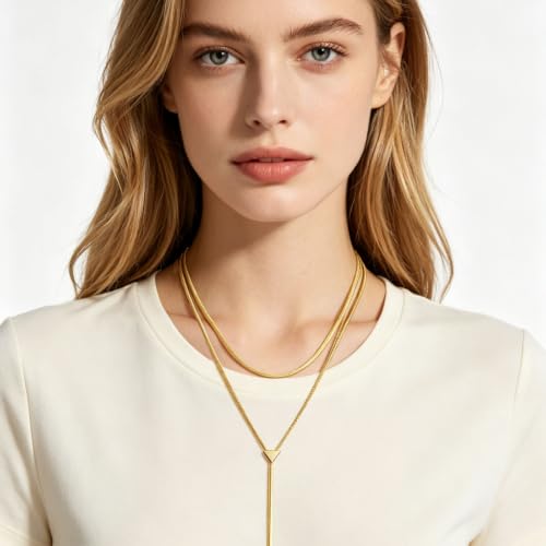 NEWITIN 6 Pieces Pendant Layered Necklaces for Women Gold Necklace Set | Hypoallergenic, Gold Plated, Cubic Zirconia, Cuban Link, Snake Chain, Stackable Chains Choker, Layering Necklace, Women Gifts - color: Gold Delicate