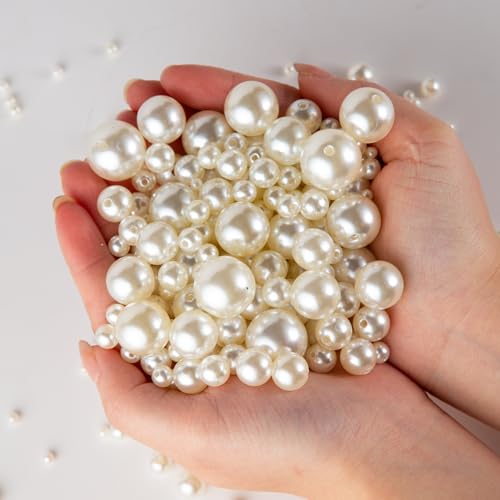 Pearl Beads for Jewelry Making 80pcs 18MM Pearl Craft Beads with Hole Loose Fake Pearls Small Faux Pearls for Jewelry Making Bracelet Necklace DIY, Sewing Decor and Vase Filler - size: 18MM