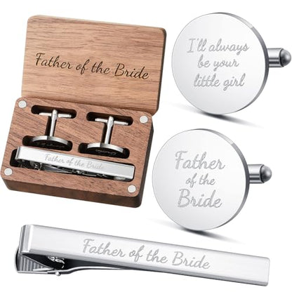 Colingmill Father of the Bride Gift Dad of the Bridegroom Cufflinks Tie Clip Set with Engraved Wood Gift Box for Dad - style: Father of the Bride, Always
