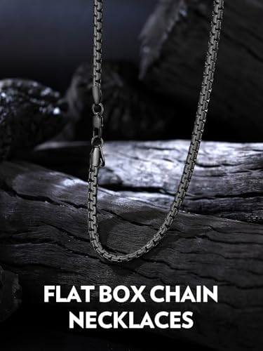 Bandmax Solid Stainless Steel Flat Box Link Chains 2MM/4MM/6MM/8MM Silver/Gold/Black Rolo Cable Chain Necklaces for Men Women 14"-30" Length, Gift Packed - color: 05 4MM-Black Plated