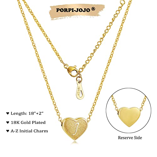 18k Gold Plated Heart Pendant Letter Necklaces for Girls Stainless Steel Initial Necklace for Women Birthday Gifts for Girls Women - color: Brushed Gold, style: Letter J