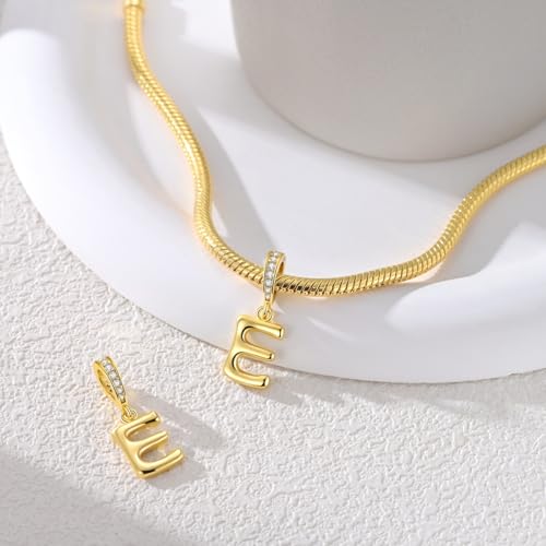 Hapour Gold Initial Letter Charms 925 Sterling Silver Alphabet Beads | 14K Gold Plated, A-Z Letter Charms, For Bracelets Necklace, Cubic Zirconia, DIY Dangle Pendant Beads, For Women Mom - color: Golden initial letter E