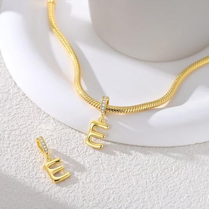 Hapour Gold Initial Letter Charms 925 Sterling Silver Alphabet Beads | 14K Gold Plated, A-Z Letter Charms, For Bracelets Necklace, Cubic Zirconia, DIY Dangle Pendant Beads, For Women Mom - color: Golden initial letter E