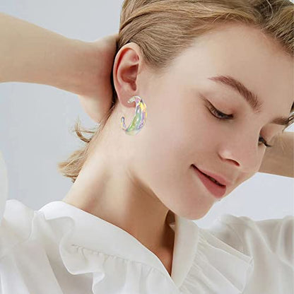 Acrylic Resin C Shape Colorful Hoop Trendy Chunky Cute Candy Earrings - Jewelry for Women - color: Clear