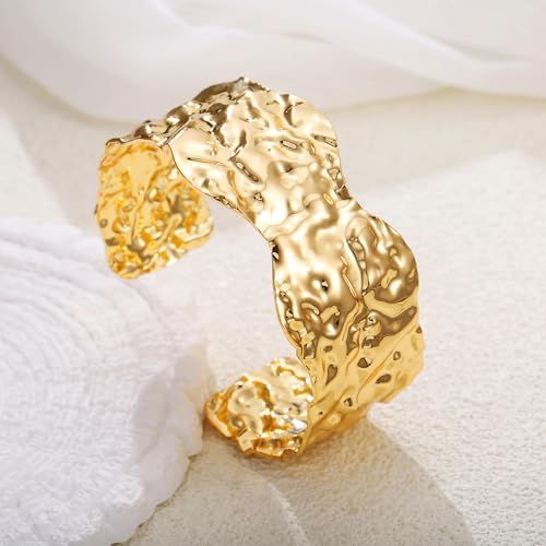 Chunky Gold Cuff Bangles Bracelets for Women Wide Hammered Bangles Vintage Statement Wrist Cuff Bracelets Jewelry