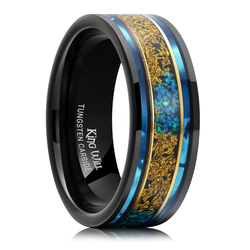 King Will Wood Wedding Band Wood Inlay for Men - color: Blue & Copper & Opal-8mm