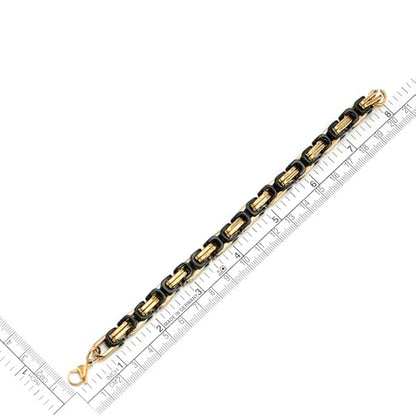 COOLSTEELANDBEYOND Mens Women New Stainless Steel Braided Link Bracelet Polished - color: E-Metal Color: Gold & Black